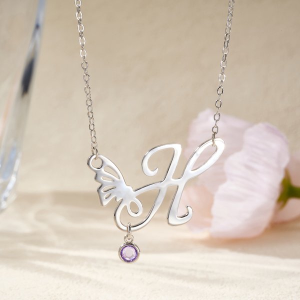 Personligt fjärilshalsband med initialer och födelsestenar Smyckeshalsband Födelsedag Julklapp för kvinnor