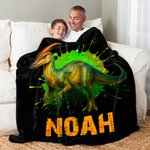 Personalised Cool Dinosaur Cozy Throw Blanket with Name Home Decor Holiday Birthday Gift for Boys Girls Dinosaur Lovers