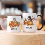 Personalized Cute Pumpkin Puppy 11 oz 15 oz Ceramic Coffee Mug with Name Autumn Thanksgiving Birthday Gift for Dog Lovers Owners