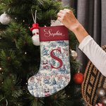Personalised Toile De Jouy Style Santa Claus Initial Hanging Christmas Stocking with Name Home Decor Christmas Gift for Kid Family