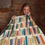 Personalised Artistic Retro Bookshelf Wildflower Soft Throw Blanket with Name Birthday Christmas Gift for Book Lovers Bookworms