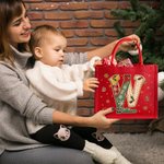 Personalised Stitching Style Initial Large Capacity Red Jute Tote Bag with Name Christmas Party Gift for Kids Women