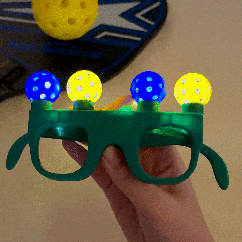 Personalized 3D-Printed Light Up Miniature Pickleball Eyeglass with Text Party Decor Christmas Gift for Pickleball Lover