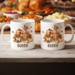 Personalized Cute Pumpkin Puppy 11 oz 15 oz Ceramic Coffee Mug with Name Autumn Thanksgiving Birthday Gift for Dog Lovers Owners