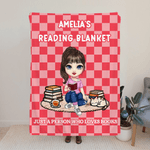 Personalised Multicolour Checkerboard Cute Cartoon Character Soft Throw Blanket with Name Birthday Christmas Reading Gift for Book Lovers Bookworms