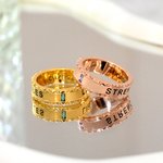 Personalised Geometric Birthstone Design Ring Dainty Jewellery with Engraved Text Daily Wear Birthday Gift for Women Men