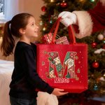 Personalised Stitching Style Initial Large Capacity Red Jute Tote Bag with Name Christmas Party Gift for Kids Women