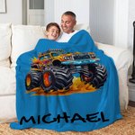 Personalised Big Wheel Off-Road Lorry Soft Throw Blanket with Name Home Decor Birthday Gift for Children