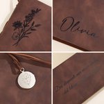 Taccuino ad anelli in pelle PU personalizzato con fiore del mese nome e testo regalo di compleanno o festività per appassionati di scrittura