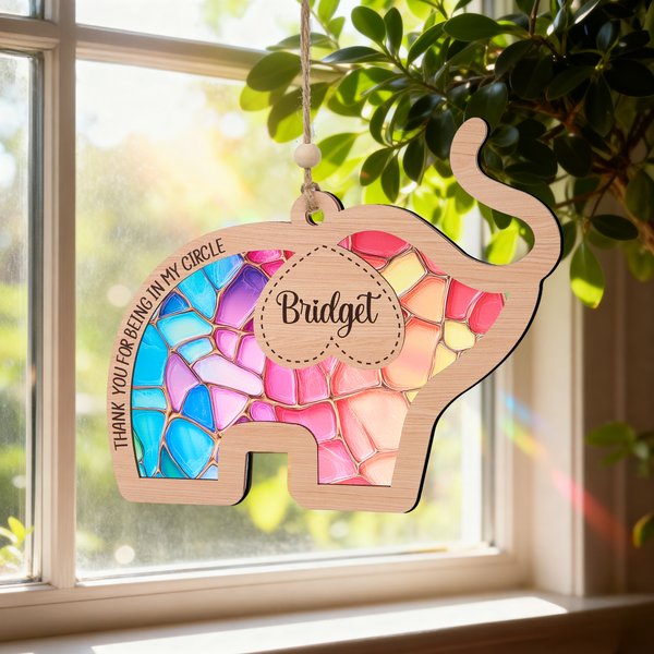 Personalisierte elegante Elefant Glasmalerei Suncatcher mit Namen Garten Dekoration Geburtstag Weihnachten Housewarming Geschenk für beste Freundin Bestie