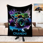 Personalised Big Wheel Off-Road Lorry Soft Throw Blanket with Name Home Decor Birthday Gift for Children
