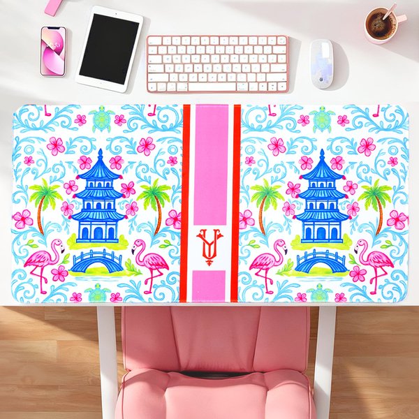Personalized Chinoiserie Flamingo Mouse Pad Desk Mouse Mat with Initials Computer Accessory Back to School Birthday Gift for Friends Colleagues