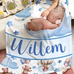Gepersonaliseerde Slaapbeer Wolk Maan Ster Zachte Deken met Naam Woondecoratie Verjaardagscadeau voor Tieners en Kinderen
