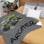 Personalised Big Wheel Off-Road Lorry Soft Throw Blanket with Name Home Decor Birthday Gift for Children