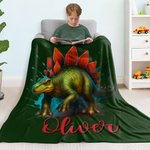 Personalised Cool Dinosaur Cozy Throw Blanket with Name Home Decor Holiday Birthday Gift for Boys Girls Dinosaur Lovers