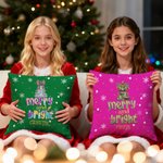 Personalizado Feliz y Brillante Leopardo Imprimir Arco de Navidad Suave Funda de Almohada con Nombre Decoración del Hogar Navidad Regalo para Niños Familia