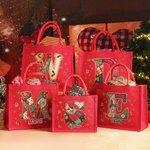 Personalised Stitching Style Initial Large Capacity Red Jute Tote Bag with Name Christmas Party Gift for Kids Women