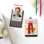 Gepersonaliseerde Pencil Apple PU lederen ID Badge houder met initiaal en naam Teacher's Day Waardering terug naar school Gift voor leerkracht