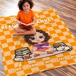 Personalised Multicolour Checkerboard Cute Cartoon Character Soft Throw Blanket with Name Birthday Christmas Reading Gift for Book Lovers Bookworms