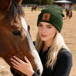 Personalisierte Multicolor Pferd Foto gestrickt Beanie-Mütze mit Namen tägliches Zubehör Geburtstagsgeschenk für Pferdeliebhaber Reiter