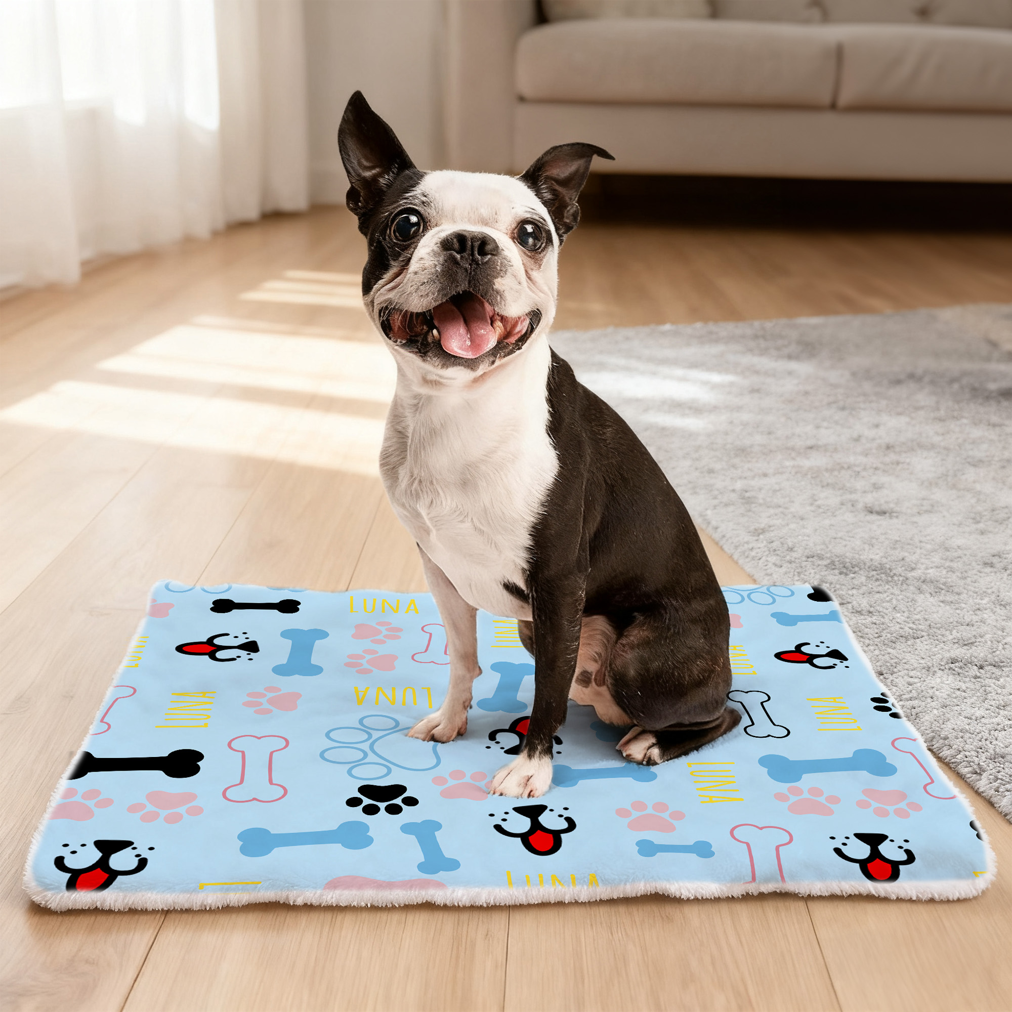 Tapis d'éveil personnalisé avec nom et prénom pour chat, chien, animal de compagnie, propriétaire, etc.