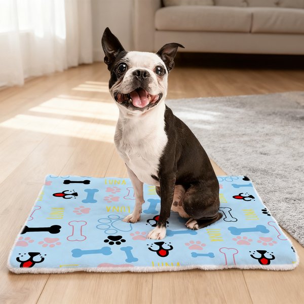 Personalized Cute Paw Print Bone Soft Pet Bed Mat with Name Birthday Christmas Gift for Cat Dog Pet Lover Owner