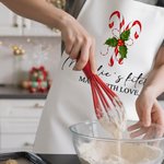Personalized Christmas Sweets Cane Adjustable Apron with Texts and Pocket Christmas Gift for Family Cooking Lovers