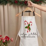 Personalized Christmas Sweets Cane Adjustable Apron with Texts and Pocket Christmas Gift for Family Cooking Lovers