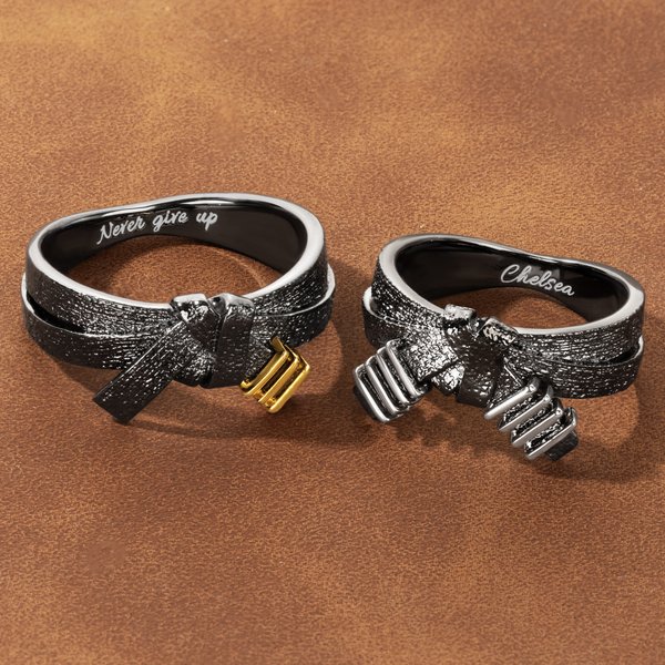 Personalized Martial Art Black Belt Dan Stripes Ring with Engraved Text Team Belt Raking Gift for Karate BJJ Taekwondo Aikido Lover