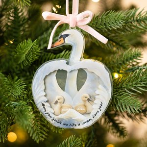Personalised Watercolour Mother Swan and 1-5 Baby Swans Acrylic Shaker Ornament with Names  Birthday Mother's Day Christmas Gift for Mom