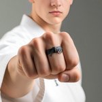 Personalized Martial Art Black Belt Dan Stripes Ring with Engraved Text Team Belt Raking Gift for Karate BJJ Taekwondo Aikido Lover