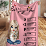 Personalized Cute Cartoon Character Birth Flower Bouquet Soft Throw Blanket with Name and Bible Verse Birthday Christmas Gift for Girls Women
