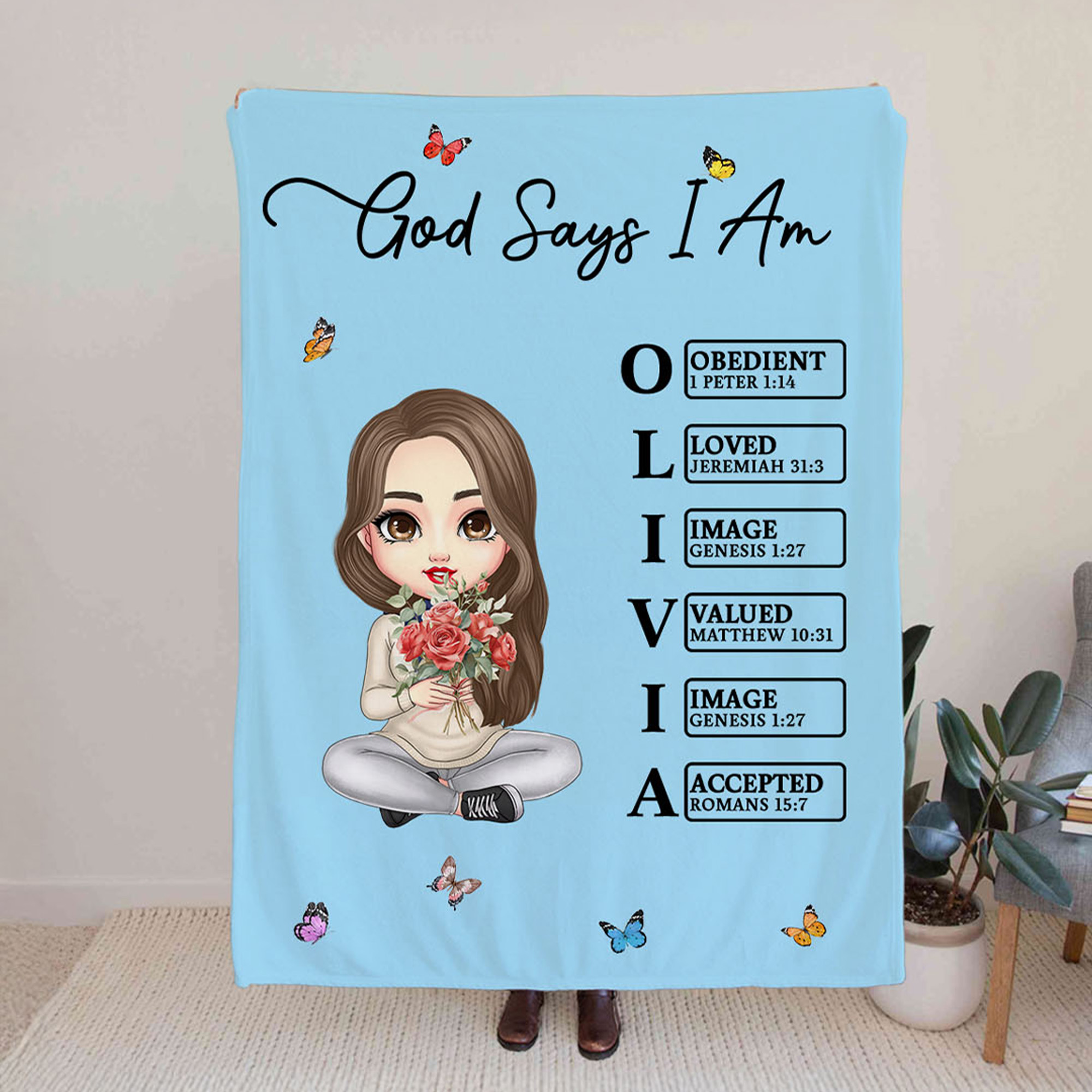 Couverture de naissance personnalisée avec nom et verset biblique Cadeau d'anniversaire pour les filles et les femmes