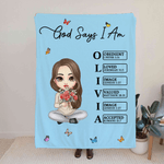 Personalized Cute Cartoon Character Birth Flower Bouquet Soft Throw Blanket with Name and Bible Verse Birthday Christmas Gift for Girls Women