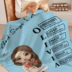 Personalized Cute Cartoon Character Birth Flower Bouquet Soft Throw Blanket with Name and Bible Verse Birthday Christmas Gift for Girls Women