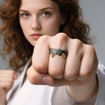 Personalized Martial Art Black Belt Dan Stripes Ring with Engraved Text Team Belt Raking Gift for Karate BJJ Taekwondo Aikido Lover