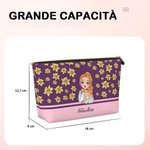Borsa da trucco portatile personalizzata con nome fiore di nascita e ragazza in stile cartone animato regalo di compleanno e anniversario per donne