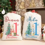 Personalized First Christmas Santa Claus Peter Rabbit Drawstring Canvas Gift Bag with Name Christmas Gift for Baby Family
