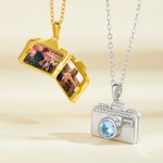 Personalized Camera Birthstone Dual Photo Locket Necklace Dainty Jewellery Birthday Anniversary Gift for Mom Woman
