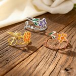 Personalised Birth Flower Ring Dainty Jewellery Mother's Day Birthday Anniversary Gift for Women Girls