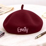 Henkilökohtainen Vintage Wool Beret Hat kirjailtu nimi Winter Accessory Syntymäpäivä Joululahja naisille miehille miehille