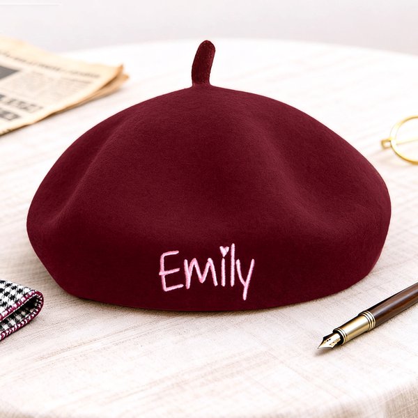 Personlig Vintage Ull Beret Mössa med Broderat Namn Vinter Tillbehör Födelsedag Julklapp för Kvinnor Män