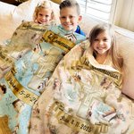 Personalized First Communion Cross Soft Throw Blanket with Text Birthday Baptism Religious Gift for Boys Girls
