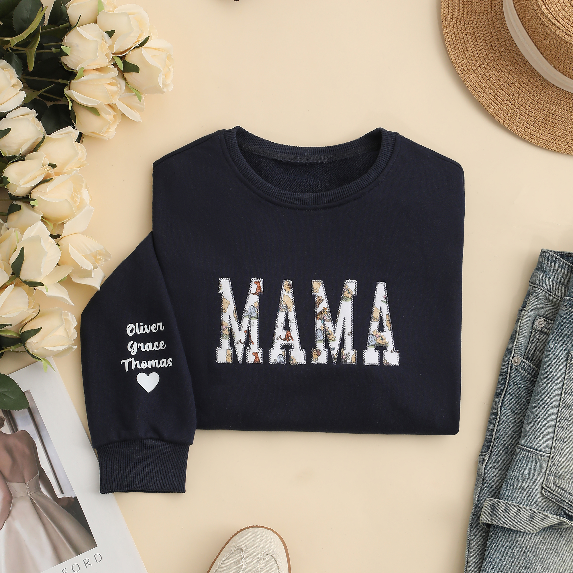 Discover Personalized Classic Winnie the Pooh 100% Cotton Appliqué T-shirt Sweatshirt with Kid Name Birthday Christmas Gift for Mom Grandma