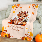 Personalized Highland Cow Pumpkin Cozy Throw Blanket with Name Home Decor Autumn Thanksgiving Birthday Gift for Highland Cow Lovers