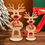 Gepersonaliseerde Houten Rode Neus Rendier Kerst Tafeldecoratie met Naam Feest Decoratie voor Thuis Kerstcadeau voor Familie en Kinderen