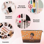 Borsa da trucco portatile personalizzata con nome fiore di nascita e ragazza in stile cartone animato regalo di compleanno e anniversario per donne