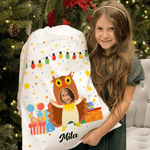 Personalized Cute Animal Fantasy Unicorn Rabbit Drawstring Gift Bag with Photo and Name Christmas Birthday Gift for Kids