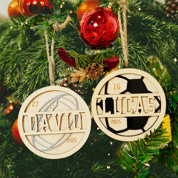 Personalised Basketball Soccer Ball Sports Wooden Christmas Ornament with Name Number and Year Christmas Gift for Ball Sports Enthusiasts