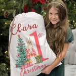 Personalized First Christmas Santa Claus Peter Rabbit Drawstring Canvas Gift Bag with Name Christmas Gift for Baby Family